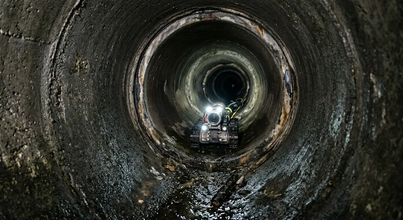 Robotic sewer camera inspecting pipe interior for Sewer Line Cleaning in Sabattus